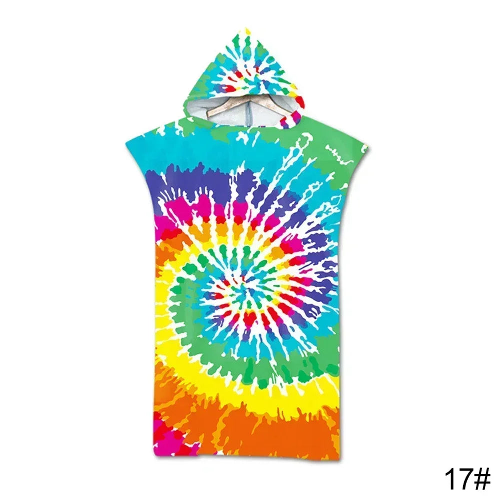 Printed Hooded Beach Towel – Quick-Dry Poncho Bathrobe for Adults & Kids
