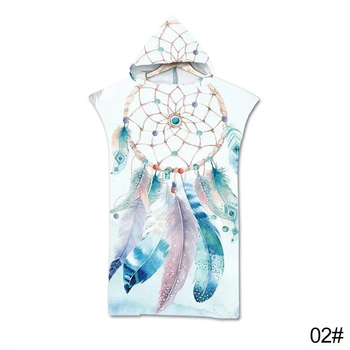 Printed Hooded Beach Towel – Quick-Dry Poncho Bathrobe for Adults & Kids