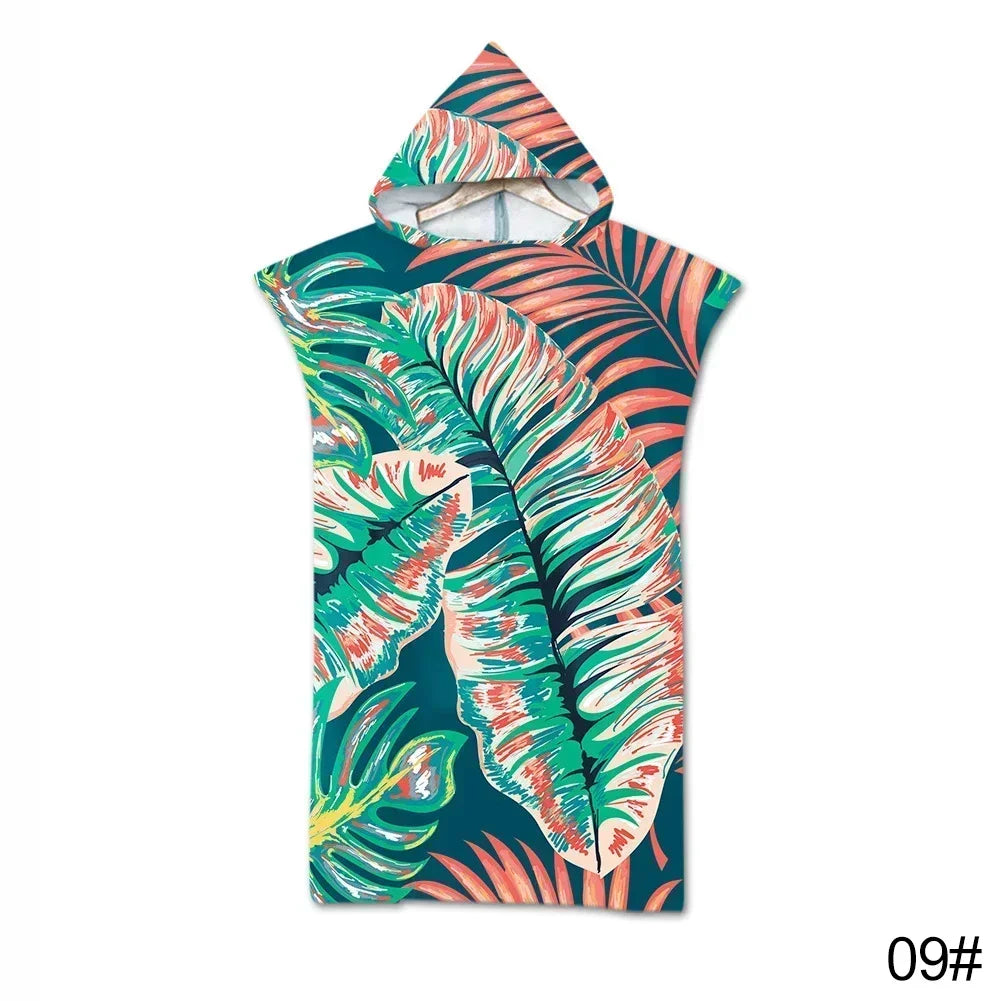 Printed Hooded Beach Towel – Quick-Dry Poncho Bathrobe for Adults & Kids