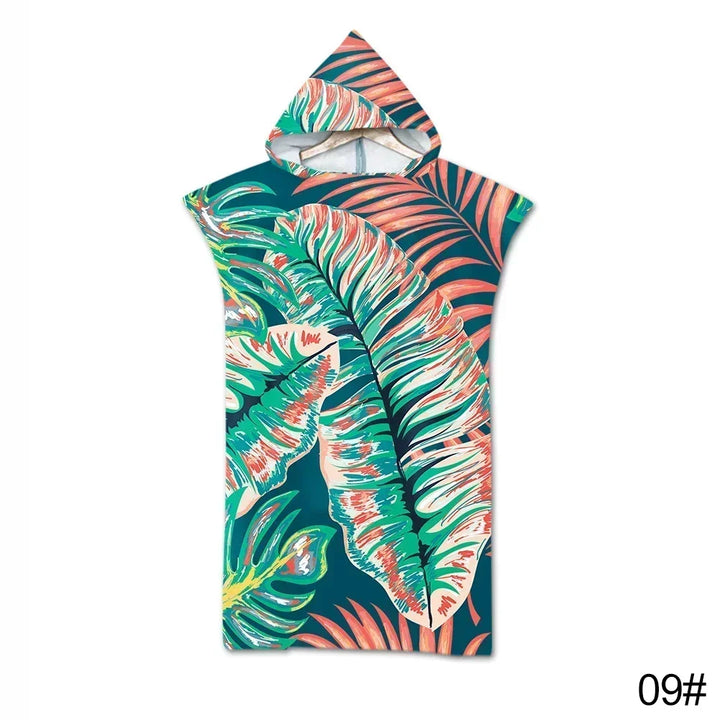 Printed Hooded Beach Towel – Quick-Dry Poncho Bathrobe for Adults & Kids