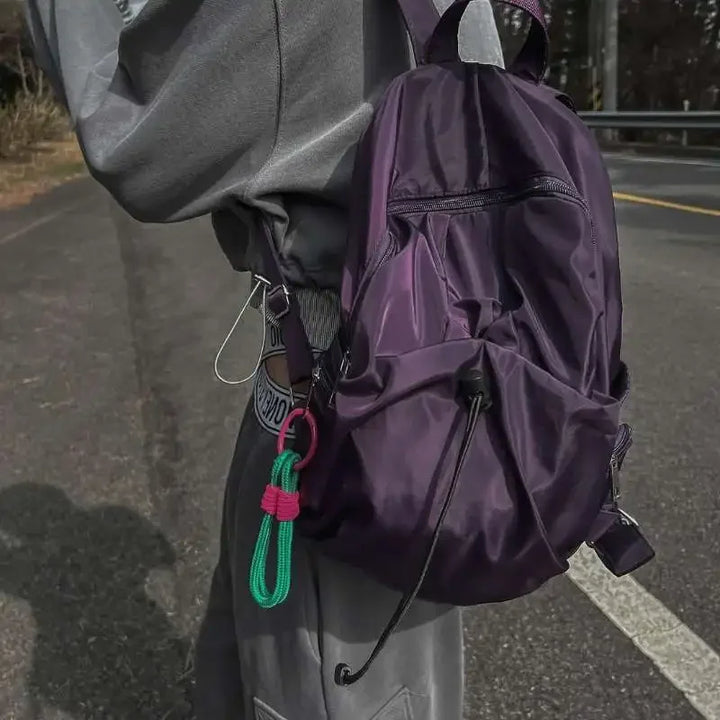 Nylon Backpack, Unisex, High-Capacity, Zipper Closure, Casual School Backpack for College Students, Simple and All-Match