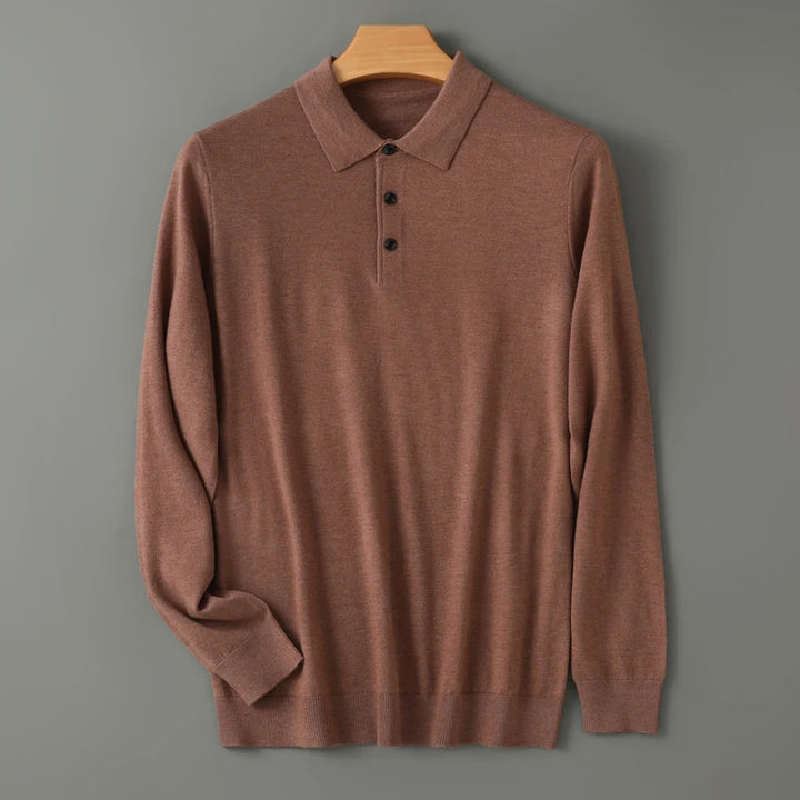 Men's Merino Wool Polo Sweater Soft Cashmere Pullover, Warm & Casual, Autumn/Winter