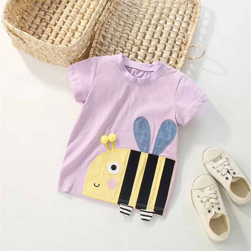 Fashion Summer Girls T Shirts Animals Bee Baby Clothes Short Sleeve Toddler Kids Tees Tops Shirts