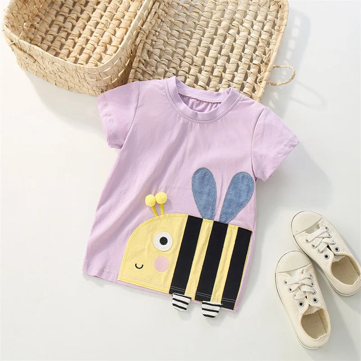 Fashion Summer Girls T Shirts Animals Bee Baby Clothes Short Sleeve Toddler Kids Tees Tops Shirts