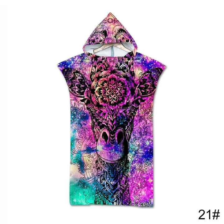Printed Hooded Beach Towel – Quick-Dry Poncho Bathrobe for Adults & Kids