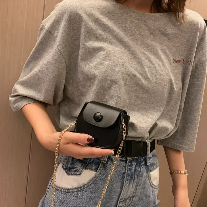 New Mini Shoulder Bag for Women – Fashion Solid Color Chain Crossbody Bag, Small Earphone & Lipstick Storage Bag Hand