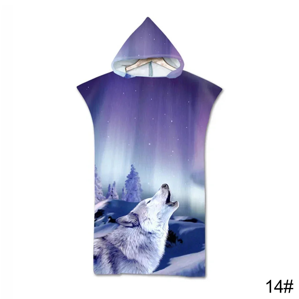 Printed Hooded Beach Towel – Quick-Dry Poncho Bathrobe for Adults & Kids