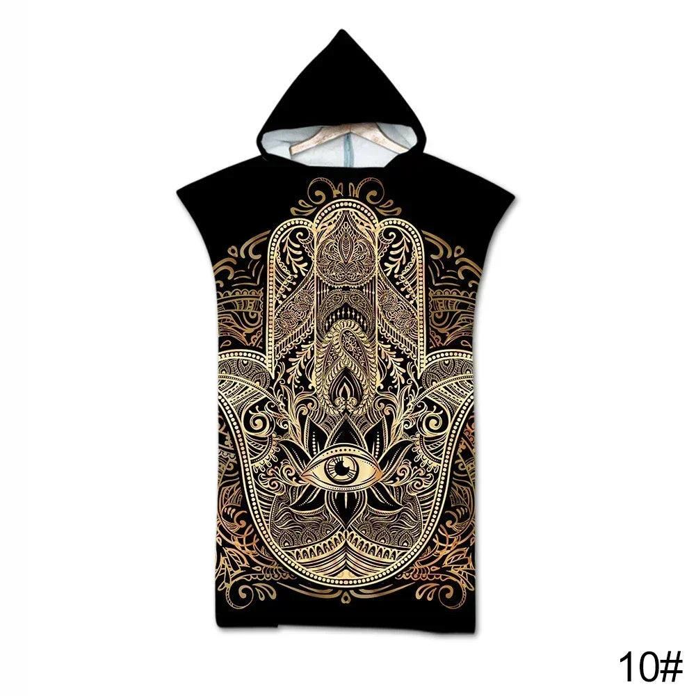 Printed Hooded Beach Towel – Quick-Dry Poncho Bathrobe for Adults & Kids