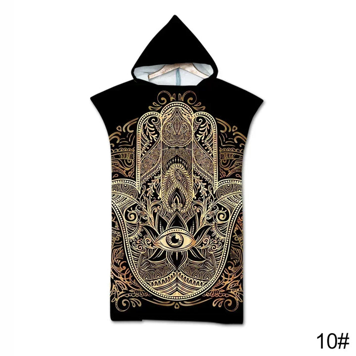 Printed Hooded Beach Towel – Quick-Dry Poncho Bathrobe for Adults & Kids