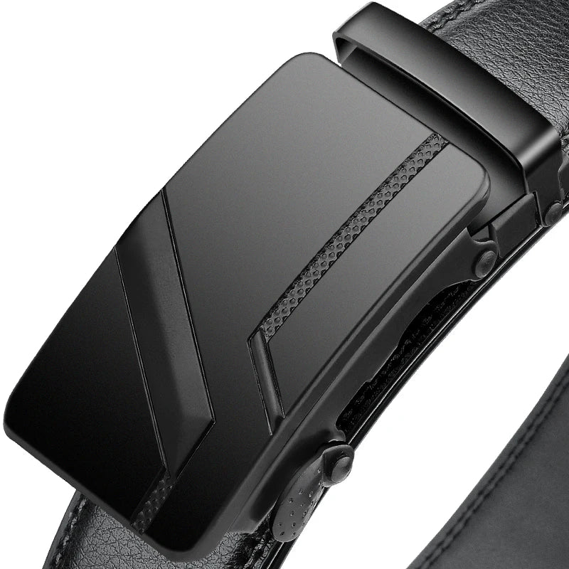 Men's Plus Size PU Leather Belt - 105-170cm, Automatic Alloy Buckle, Black Luxury Design