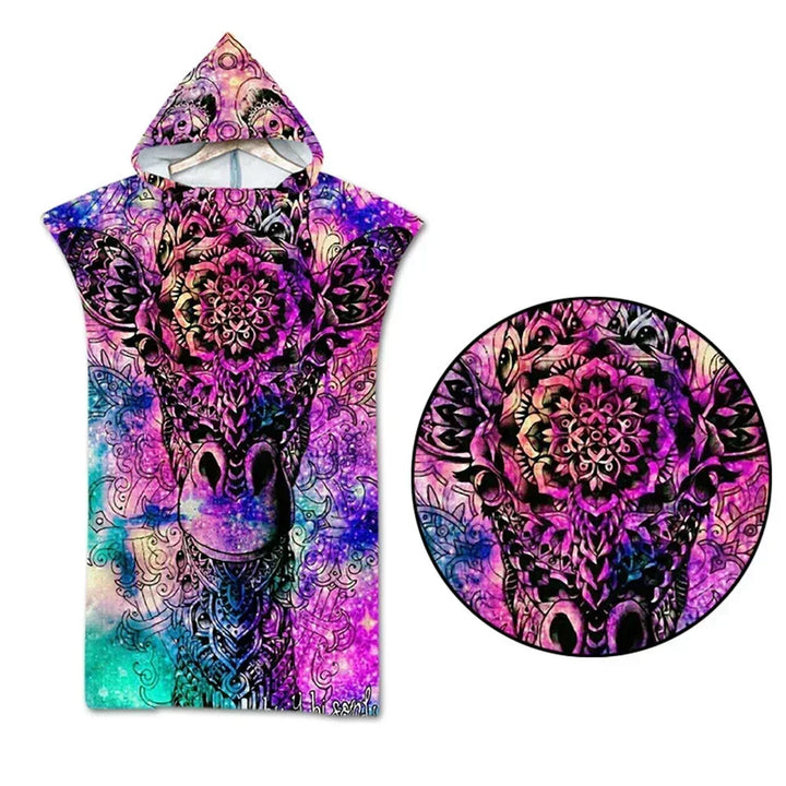 Printed Hooded Beach Towel – Quick-Dry Poncho Bathrobe for Adults & Kids