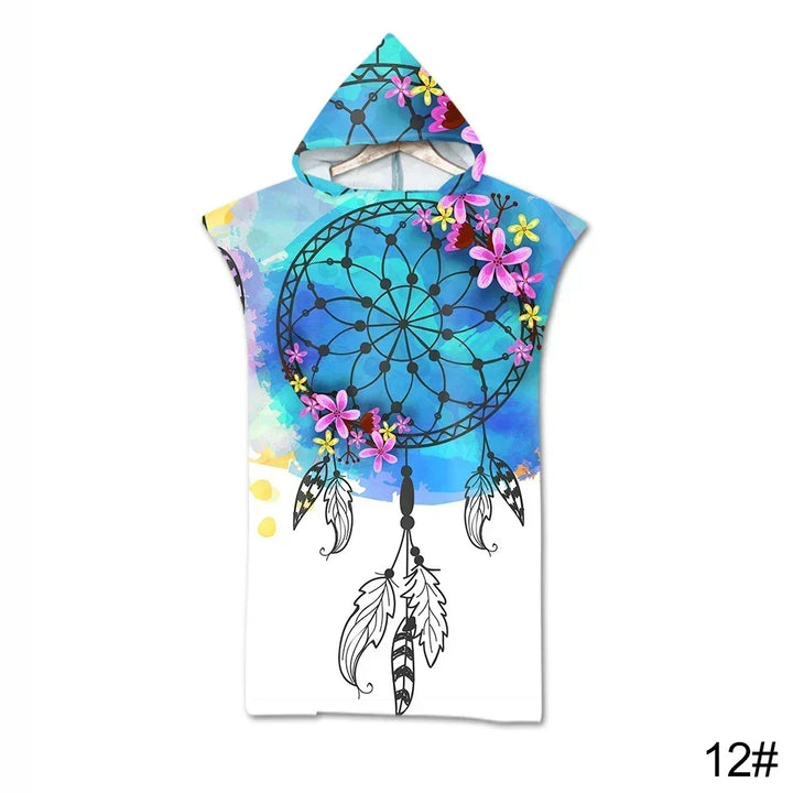 Printed Hooded Beach Towel – Quick-Dry Poncho Bathrobe for Adults & Kids