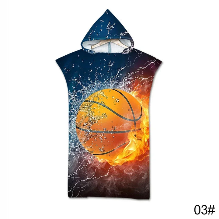 Printed Hooded Beach Towel – Quick-Dry Poncho Bathrobe for Adults & Kids