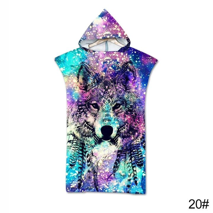 Printed Hooded Beach Towel – Quick-Dry Poncho Bathrobe for Adults & Kids