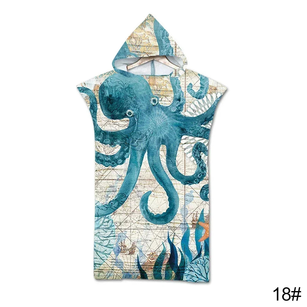 Printed Hooded Beach Towel – Quick-Dry Poncho Bathrobe for Adults & Kids