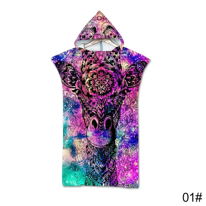 Printed Hooded Beach Towel – Quick-Dry Poncho Bathrobe for Adults & Kids