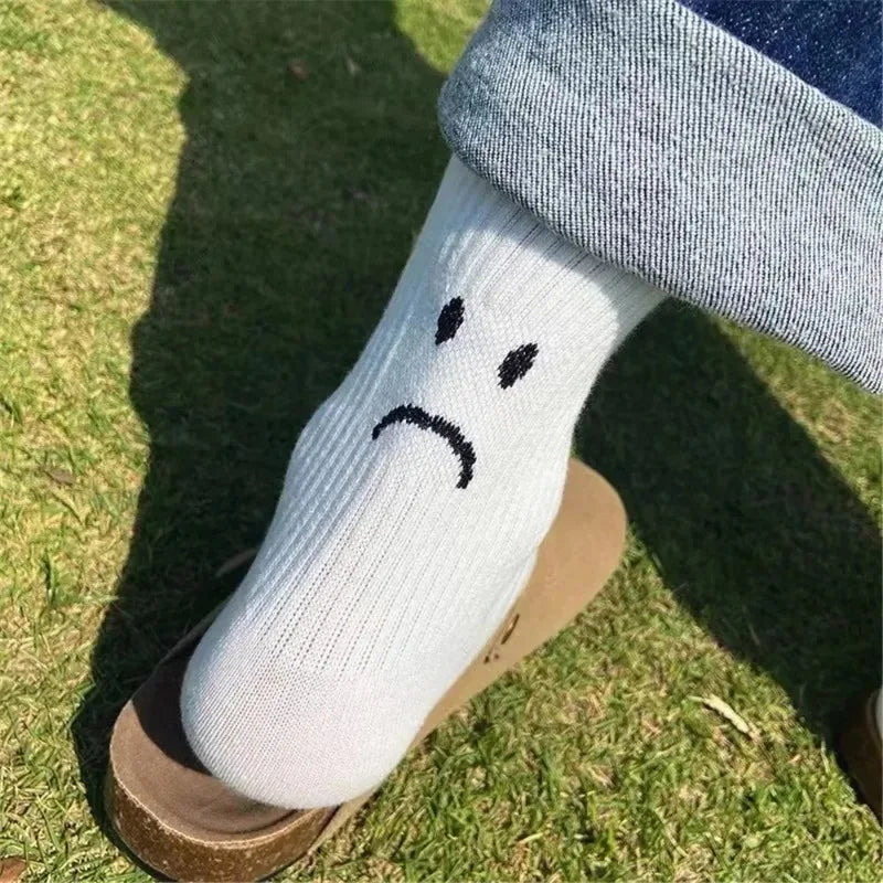 New Tide Brand Behind Crying Face Socks Creative Funny Sports Pure Color Couples Socks Tide Cotton Socks Men Women