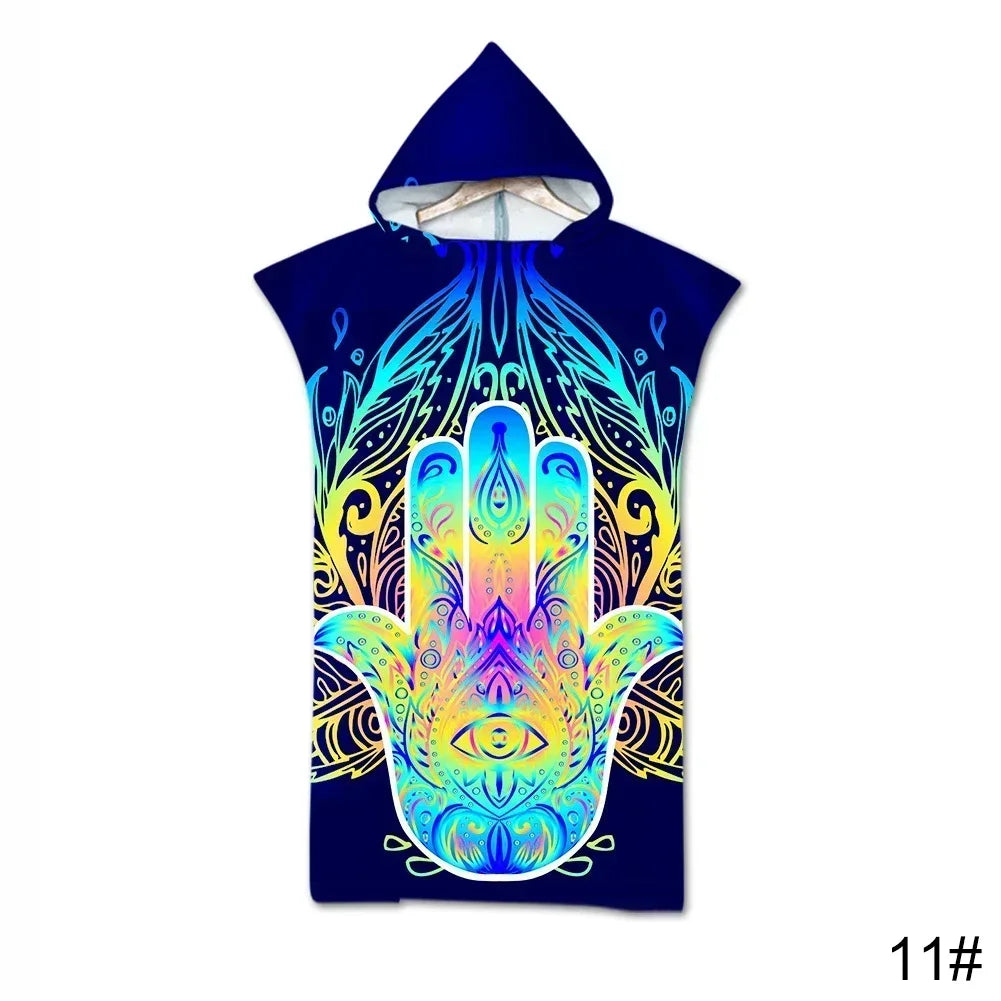 Printed Hooded Beach Towel – Quick-Dry Poncho Bathrobe for Adults & Kids