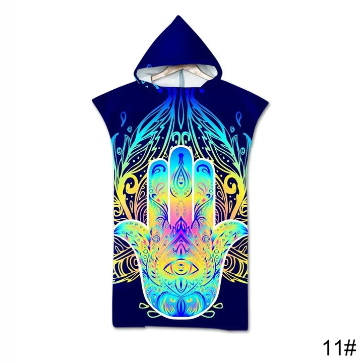 Printed Hooded Beach Towel – Quick-Dry Poncho Bathrobe for Adults & Kids
