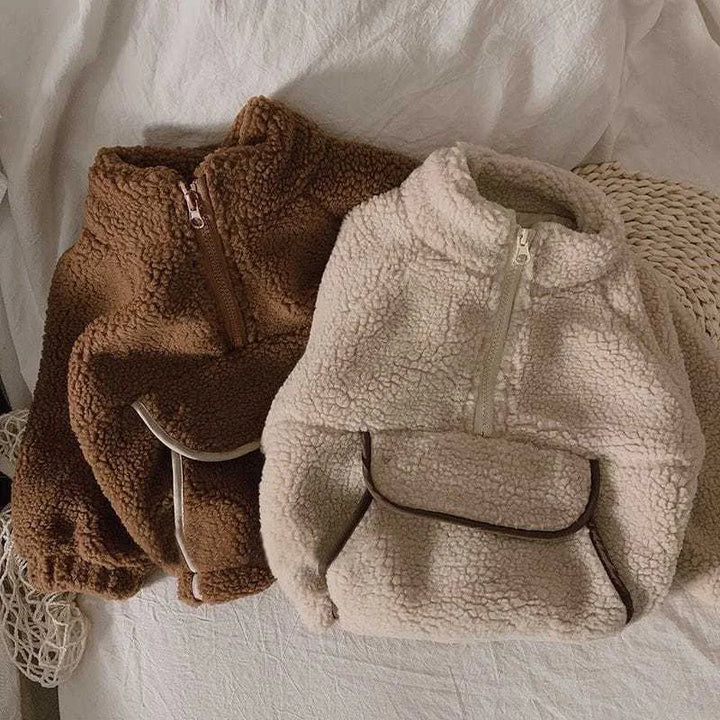 Kids' Lamb Wool Hoodie – Fleece Thickened Autumn/Winter Coat for Boys
