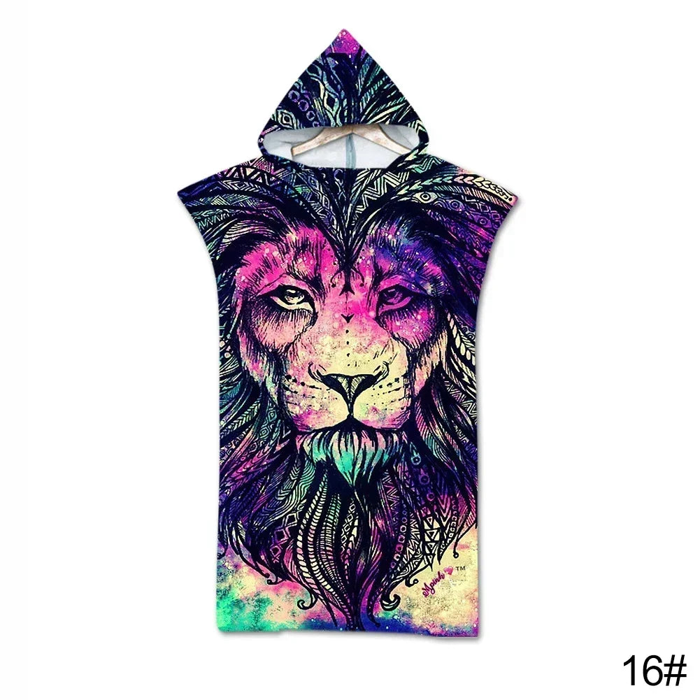 Printed Hooded Beach Towel – Quick-Dry Poncho Bathrobe for Adults & Kids