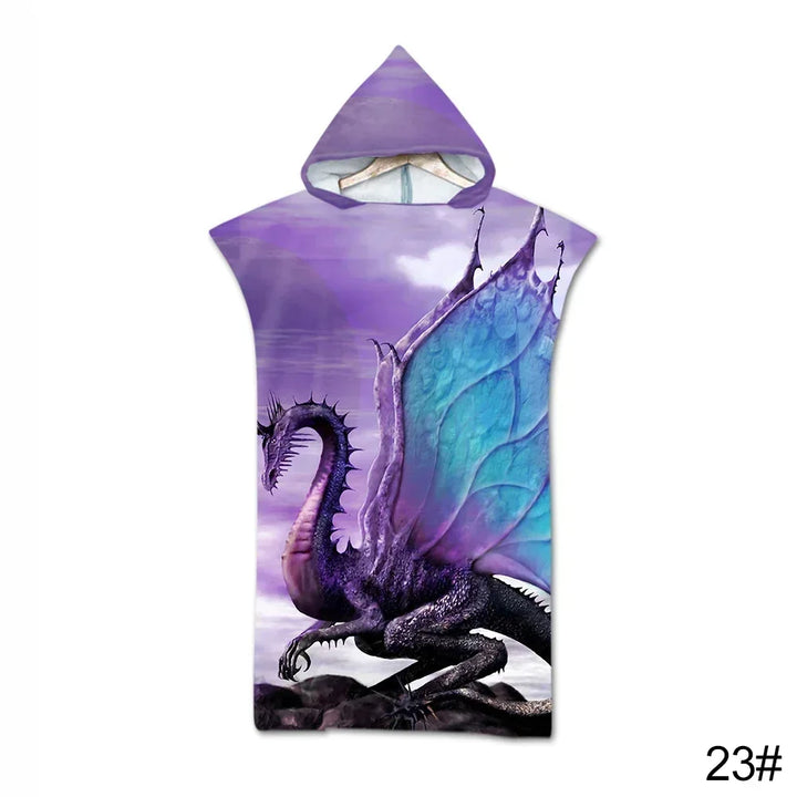 Printed Hooded Beach Towel – Quick-Dry Poncho Bathrobe for Adults & Kids