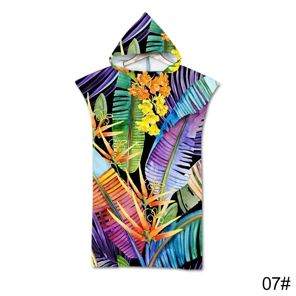 Printed Hooded Beach Towel – Quick-Dry Poncho Bathrobe for Adults & Kids