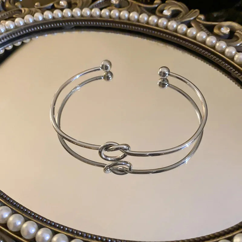 Vintage Stainless Steel Woven Twist Cuff Bangle or Braided Cable Statement Streetwear Bracelet